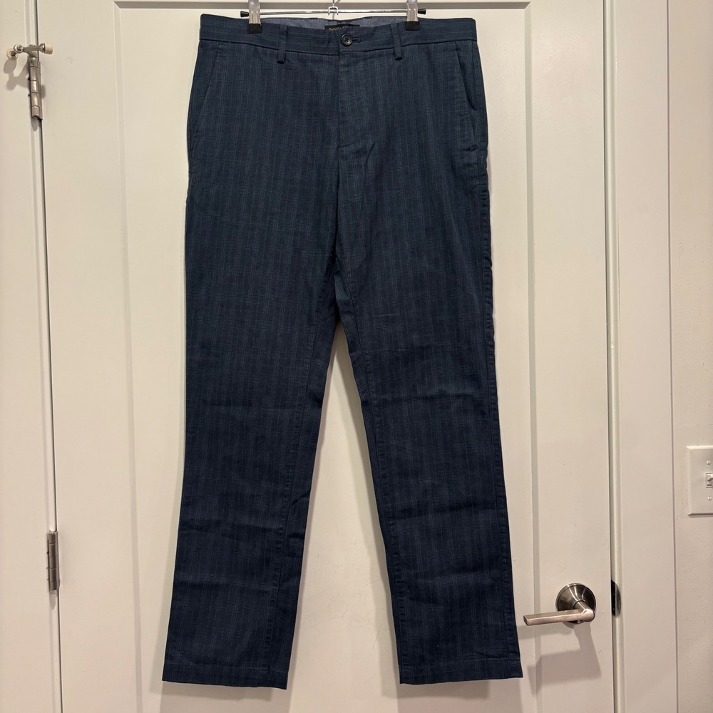 Banana Republic Aiden Fit Chino Pants Mens 33x32 Navy Blue Plaid Slim Chinos